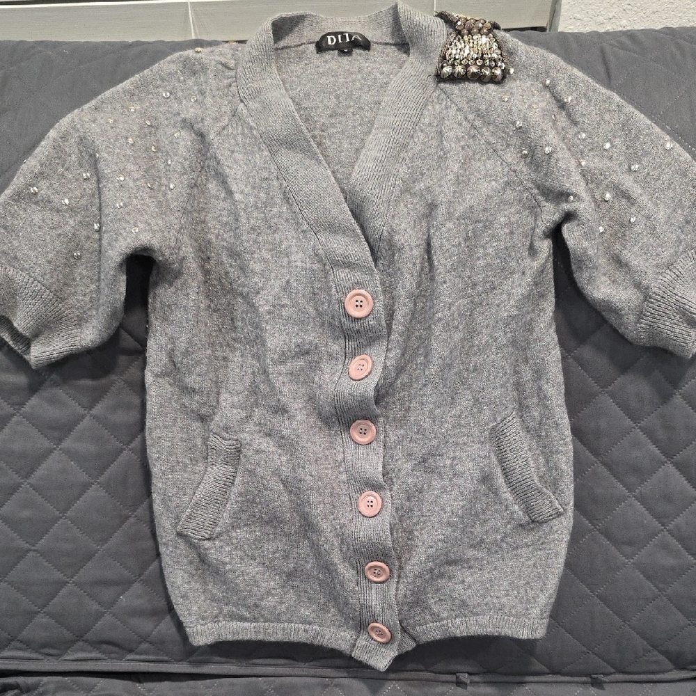 DITA Wool blend Knit Cardigan With  Gunmetal Embellished Bow